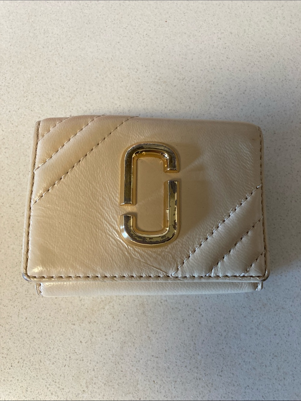 Marc Jacobs Cream Quilted Double J Compact Wallet